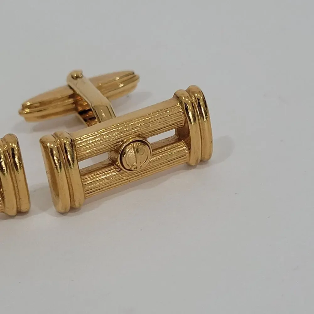 Dunhill D Cufflinks Gold Tone Logo Rectangle Designer Logo Vintage‎ Striped